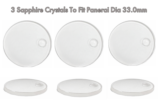 3PCS Sapphire Generic Crystals to Fit PANERAI Double Domed Round Shape with Date(Cyclop) (33.0×3.2×2.5)mm→(Diameter ×Dome Thick×Edge Thick)