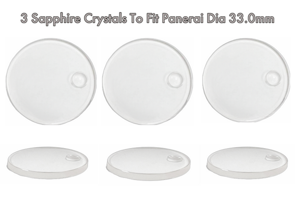 3PCS Sapphire Generic Crystals to Fit PANERAI Double Domed Round Shape with Date(Cyclop) (33.0×3.2×2.5)mm→(Diameter ×Dome Thick×Edge Thick)