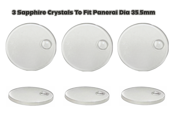 3 Sapphire Generic Crystals to Fit PANERAI Double Domed Round Shape with Date(Cyclop) (35.5×3.1×2.5)mm→(Diameter ×Dome Thick×Edge Thick)