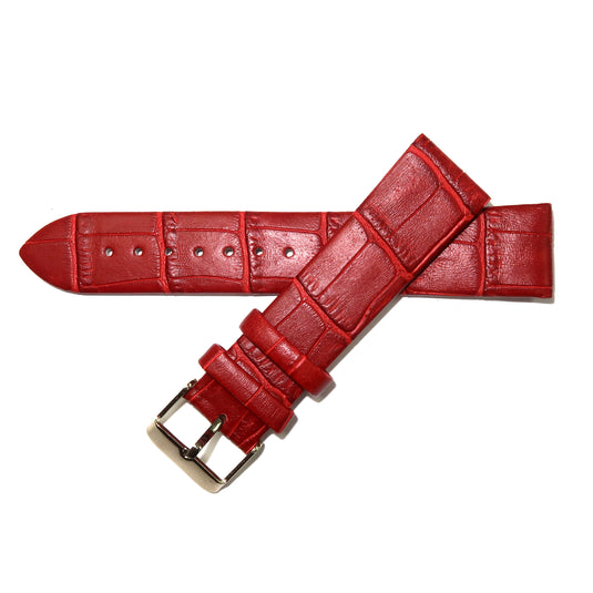 Genuine Leather Watch Band 12-24mm Flat Alligator Grain Black Brown Blue Red Yellow - Universal Jewelers & Watch Tools Inc. 