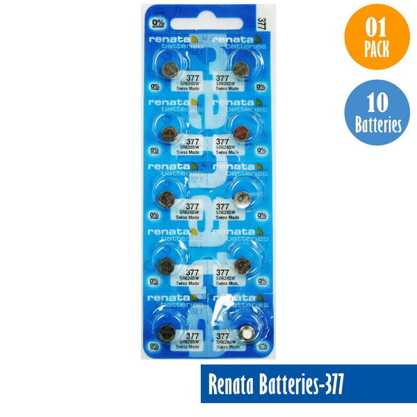 Renata-Batteries-377-1-pack-10-batteries, Replaces-SR626SW, Watch-Batteries, Swiss Made - Universal Jewelers & Watch Tools Inc. 