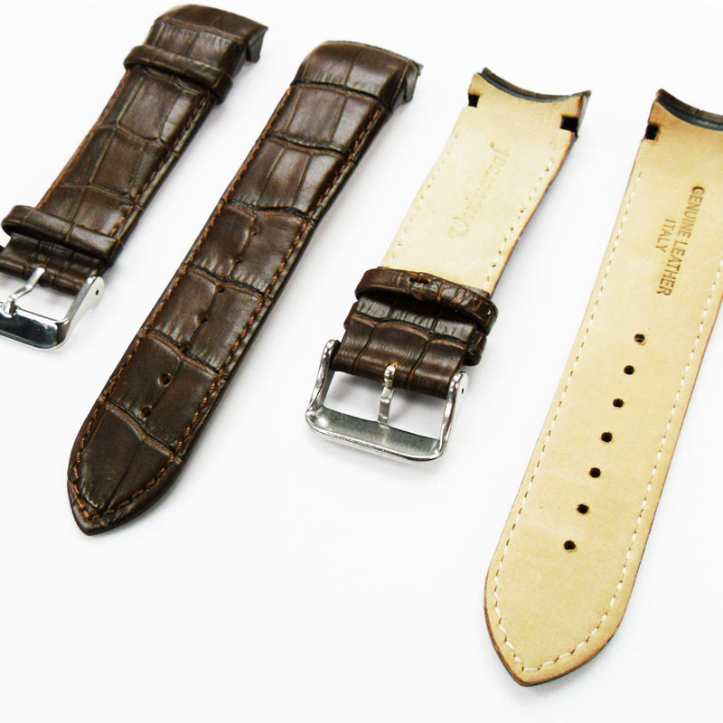 Load image into Gallery viewer, Alligator Curved Genuine Leather Watch Strap, 23MM, Brown Color, Padded, Brown Stitched, Regular Size, Silver Buckle, Watch Band Replacement
