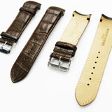 Alligator Curved Genuine Leather Watch Strap, 23MM, Brown Color, Padded, Brown Stitched, Regular Size, Silver Buckle, Watch Band Replacement