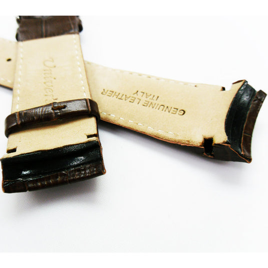 Alligator Curved Genuine Leather Watch Strap, 23MM, Brown Color, Padded, Brown Stitched, Regular Size, Silver Buckle, Watch Band Replacement