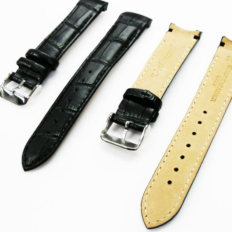 Load image into Gallery viewer, Alligator Curved Genuine Leather Watch Strap, Black Color, 20MM, Padded, Black Stitched, Regular Size, Silver Buckle, Watch Band Replacement
