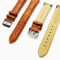 Alligator Curved Genuine Leather Watch Strap, 20MM, Brown Color, Padded, Brown Stitched, Regular Size, Silver Buckle, Watch Band Replacement