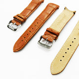 Alligator Curved Genuine Leather Watch Strap, 22MM, Brown Color, Padded, Brown Stitched, Regular Size, Silver Buckle, Watch Band Replacement
