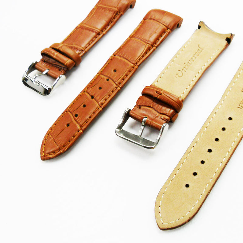 Load image into Gallery viewer, Alligator Curved Genuine Leather Watch Strap, 22MM, Light Brown Color, Padded, Brown Stitched, Regular Size, Silver Buckle, Watch Band Replacement
