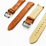 Alligator Curved Genuine Leather Watch Strap, 22MM, Light Brown Color, Padded, Brown Stitched, Regular Size, Silver Buckle, Watch Band Replacement