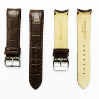 Alligator Curved Genuine Leather Watch Strap, 20MM, Light Brown Color, Padded, Brown Stitched, Regular Size, Silver Buckle, Watch Band Replacement