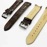 Alligator Curved Genuine Leather Watch Strap, 20MM, Brown Color, Padded, Brown Stitched, Regular Size, Silver Buckle, Watch Band Replacement