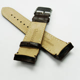 Alligator Curved Genuine Leather Watch Strap, 22MM, Brown Color, Padded, Brown Stitched, Regular Size, Silver Buckle, Watch Band Replacement