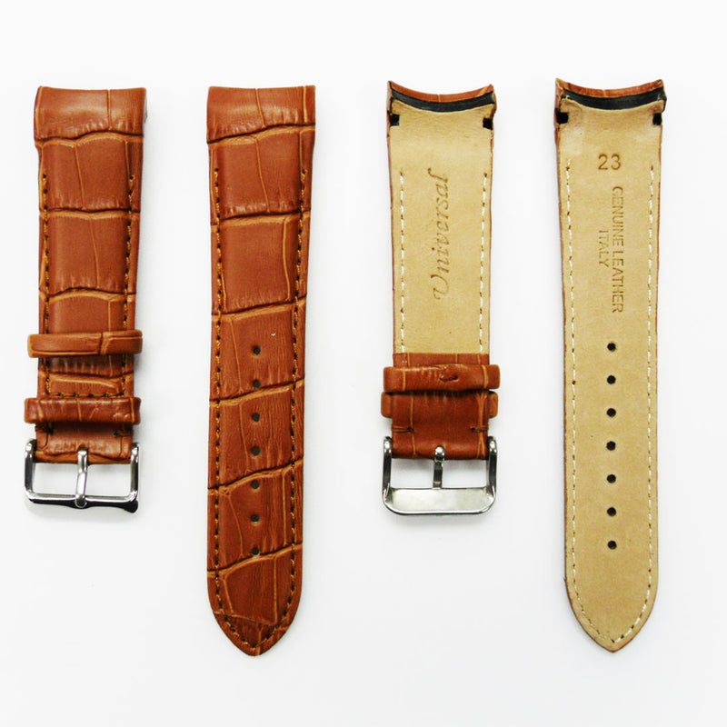 Load image into Gallery viewer, Alligator Curved Genuine Leather Watch Strap, 23MM, Light Brown Color, Padded, Brown Stitched, Regular Size, Silver Buckle, Watch Band Replacement
