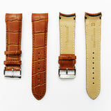 Alligator Curved Genuine Leather Watch Strap, 23MM, Light Brown Color, Padded, Brown Stitched, Regular Size, Silver Buckle, Watch Band Replacement