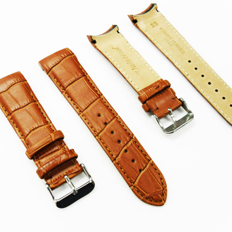 Load image into Gallery viewer, Alligator Curved Genuine Leather Watch Strap, 23MM, Light Brown Color, Padded, Brown Stitched, Regular Size, Silver Buckle, Watch Band Replacement
