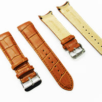 Alligator Curved Genuine Leather Watch Strap, 23MM, Brown Color, Padded, Brown Stitched, Regular Size, Silver Buckle, Watch Band Replacement