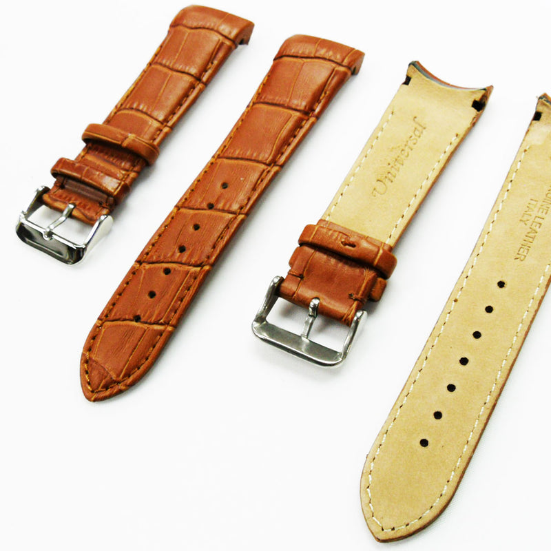 Load image into Gallery viewer, Alligator Curved Genuine Leather Watch Strap, 23MM, Light Brown Color, Padded, Brown Stitched, Regular Size, Silver Buckle, Watch Band Replacement
