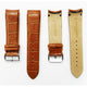 Alligator Curved Genuine Leather Watch Strap, 24MM, Light Brown Color, Padded, Brown Stitched, Regular Size, Silver Buckle, Watch Band Replacement