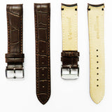 Alligator Curved Genuine Leather Watch Strap, 18MM, Brown Color, Padded, Brown Stitched, Regular Size, Silver Buckle, Watch Band Replacement