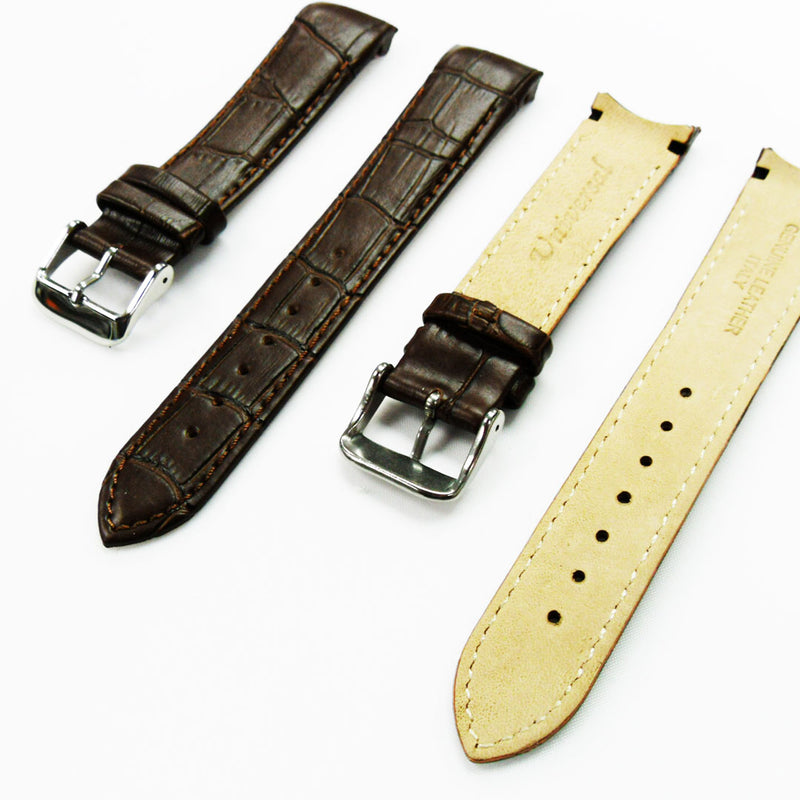 Load image into Gallery viewer, Alligator Curved Genuine Leather Watch Strap, 18MM, Black Color, Padded, Black Stitched, Regular Size, Silver Buckle, Watch Band Replacement
