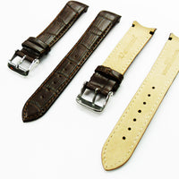 Alligator Curved Genuine Leather Watch Strap, 18MM, Brown Color, Padded, Brown Stitched, Regular Size, Silver Buckle, Watch Band Replacement