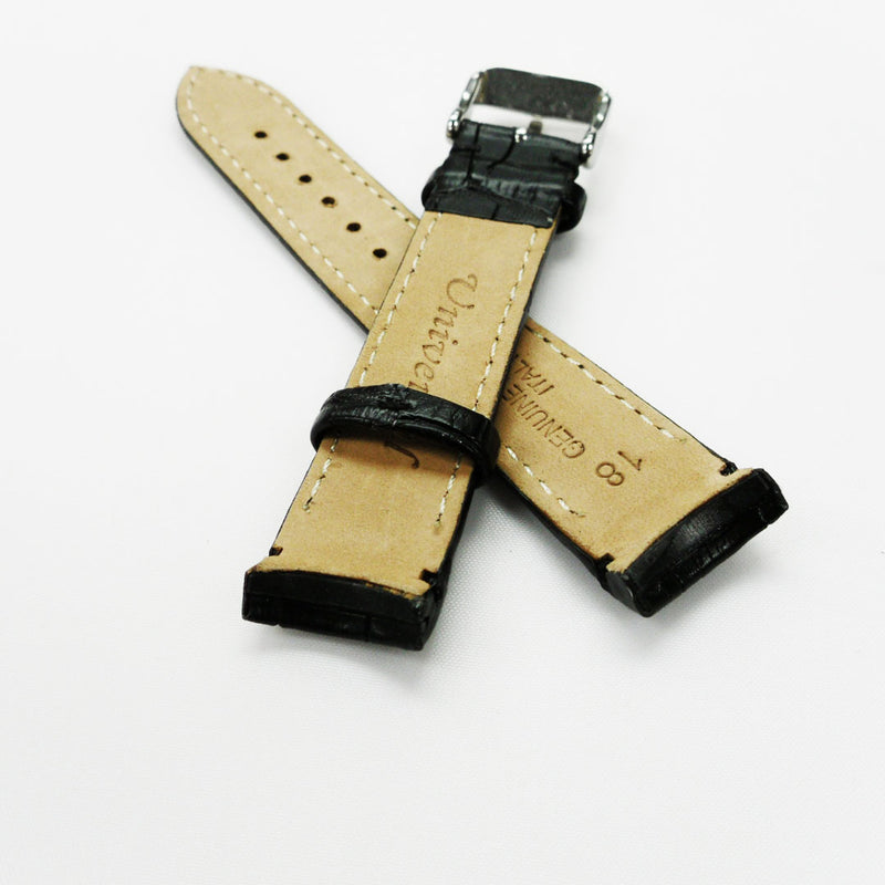 Load image into Gallery viewer, Alligator Curved Genuine Leather Watch Strap, 18MM, Black Color, Padded, Black Stitched, Regular Size, Silver Buckle, Watch Band Replacement
