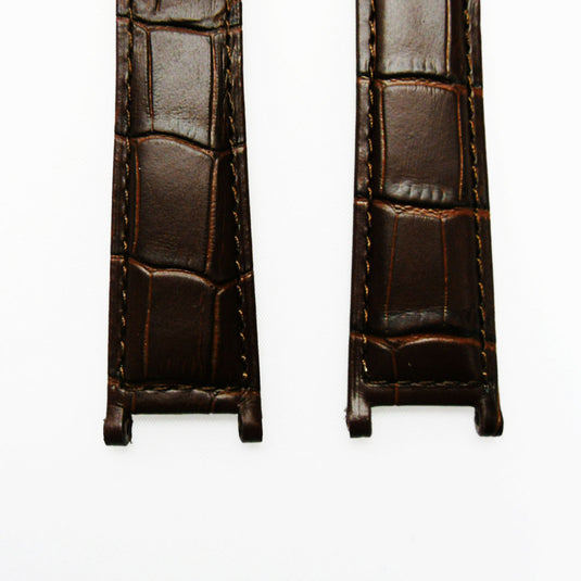 Cartier Watch Genuine Leather Bands, Alligator Grain Strap, 21x14.5x18 MM, Brown Color, Padded, Brown Stitched