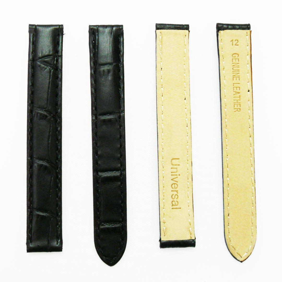 Cartier Watch Genuine Leather Bands, Alligator Grain Strap, 12x12 MM, Brown Color, Padded, Brown Stitched