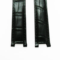 Cartier Watch Genuine Leather Bands, Alligator Grain Strap, 18x9.4x16 MM, Black Color, Padded, Black Stitched