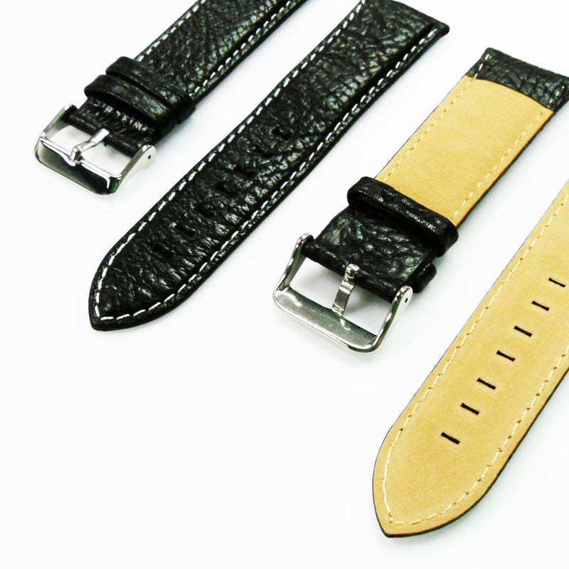 Load image into Gallery viewer, Leather Watch Band, 26MM, Black with Grain, Padded, Black and White Stitched, Regular Size, Leather Strap Replacement, Silver Buckle
