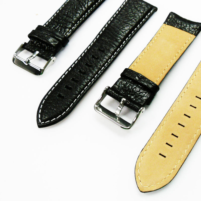 Load image into Gallery viewer, Leather Watch Band, 26MM, Black with Grain, Padded, Black and White Stitched, Regular Size, Leather Strap Replacement, Silver Buckle
