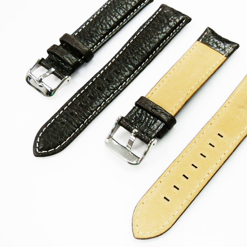 Load image into Gallery viewer, Leather Watch Band, 22MM, Brown with Grain, Padded, White and Brown Stitched, Regular Size, Leather Strap Replacement, Silver Buckle
