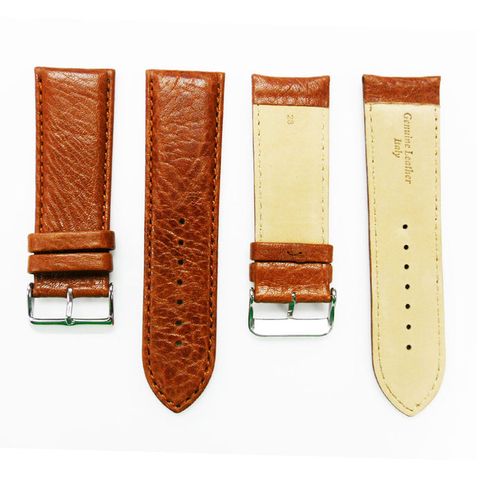 Leather Watch Band, 26MM, Light Brown with Grain, Padded, Brown Stitched, Regular Size, Leather Strap Replacement, Silver Buckle