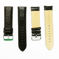 24MM Leather Watch Band Dark Brown with Grain Padded Brown and White Stitched Regular Size Strap Replacement With Silver Buckle