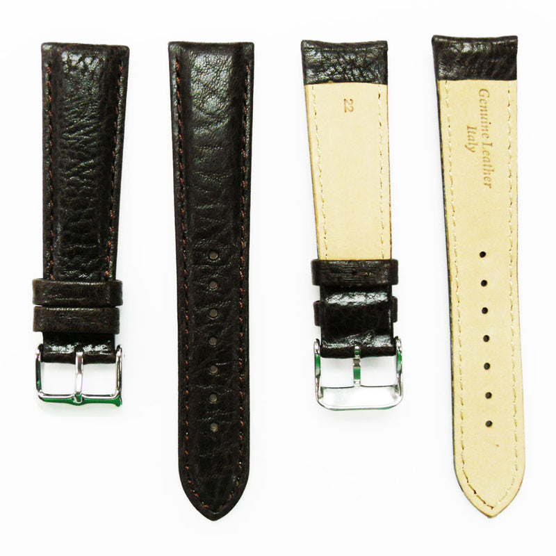 Load image into Gallery viewer, Leather Watch Band, 22MM, Brown with Grain, Padded, White and Brown Stitched, Regular Size, Leather Strap Replacement, Silver Buckle
