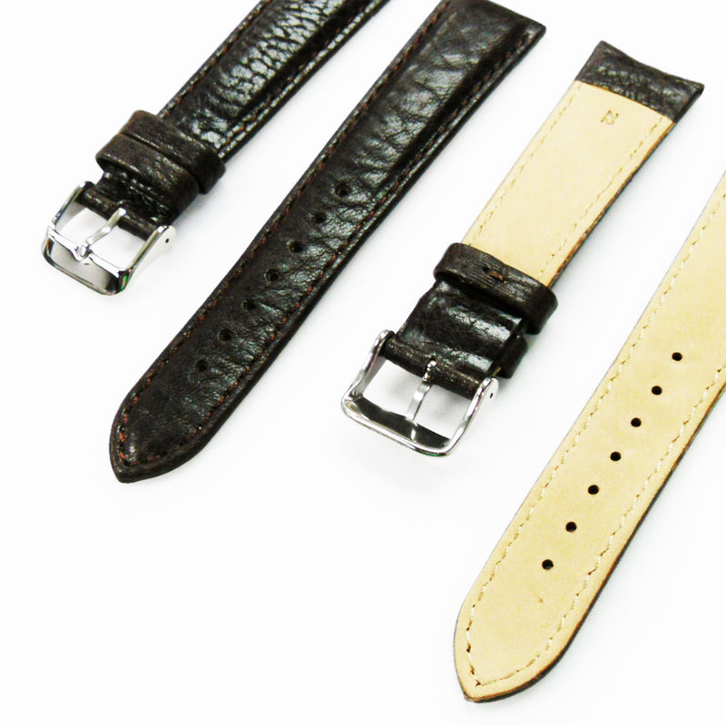 Load image into Gallery viewer, Leather Watch Band, 22MM, Brown with Grain, Padded, White and Brown Stitched, Regular Size, Leather Strap Replacement, Silver Buckle
