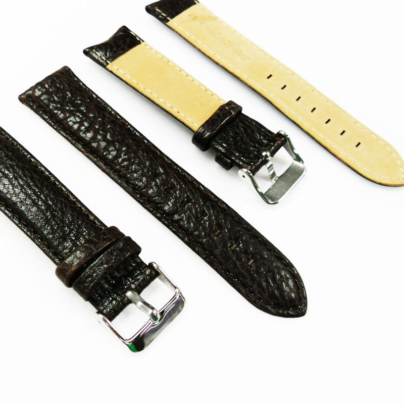 Load image into Gallery viewer, Leather Watch Band, 22MM, Brown with Grain, Padded, White and Brown Stitched, Regular Size, Leather Strap Replacement, Silver Buckle
