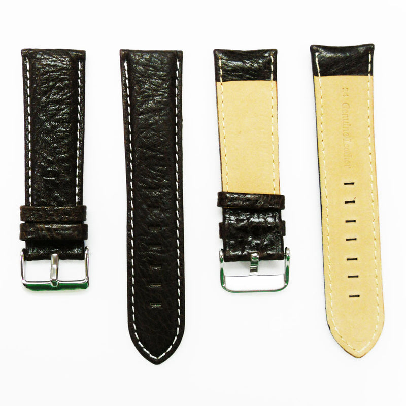 Load image into Gallery viewer, Leather Watch Band, 24MM and 26MM, Black with Grain, Padded, White and Black Stitched, Regular Size, Leather Strap Replacement, Silver Buckle
