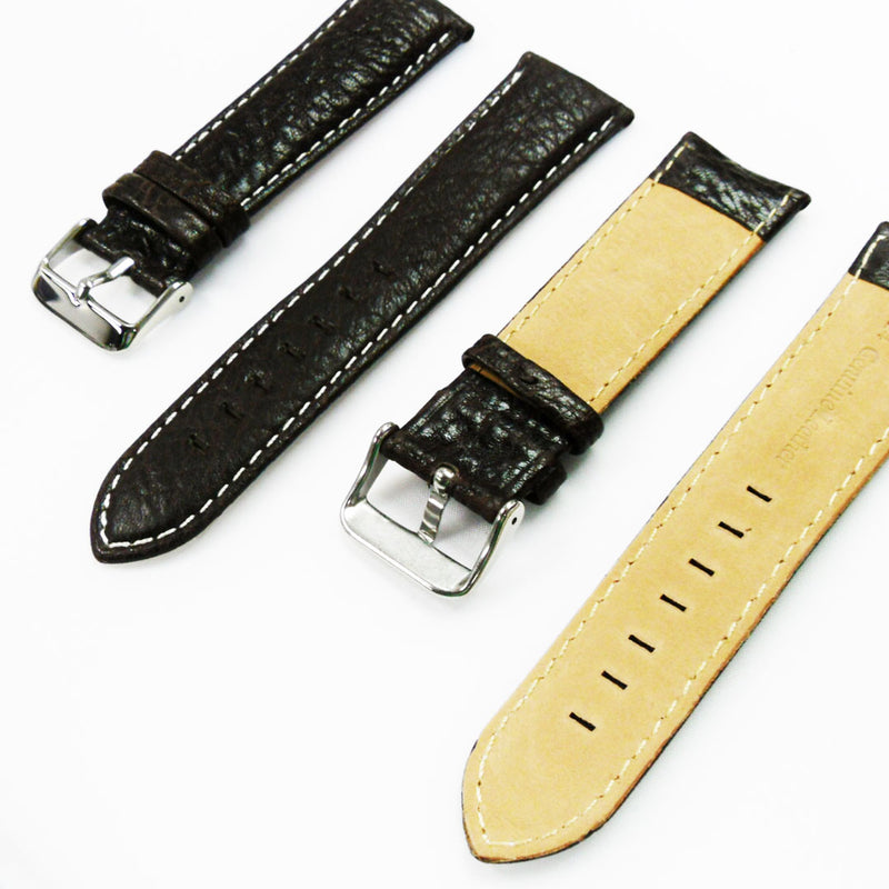 Load image into Gallery viewer, Leather Watch Band, 24MM and 26MM, Black with Grain, Padded, White and Black Stitched, Regular Size, Leather Strap Replacement, Silver Buckle
