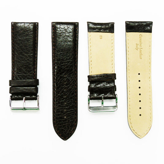 Leather Watch Band, 28MM, Royal Blue with Grain, Padded, White Stitched, Regular Size, Leather Strap Replacement, Silver Buckle