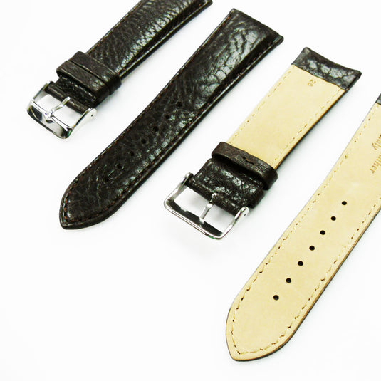 Leather Watch Band, 26MM, Dark Brown with Grain, Padded, Brown and White Stitched, Regular Size, Leather Strap Replacement, Silver Buckle