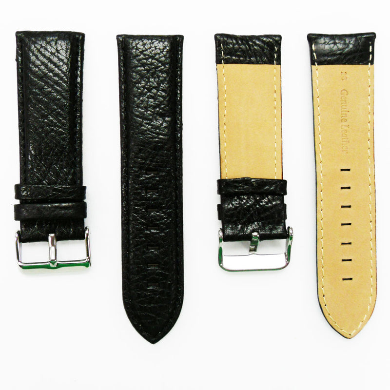 Load image into Gallery viewer, Leather Watch Band, 26MM, Black with Grain, Padded, Black and White Stitched, Regular Size, Leather Strap Replacement, Silver Buckle
