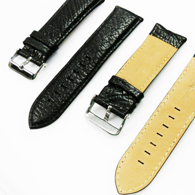 Load image into Gallery viewer, Leather Watch Band, 26MM, Black with Grain, Padded, Black and White Stitched, Regular Size, Leather Strap Replacement, Silver Buckle
