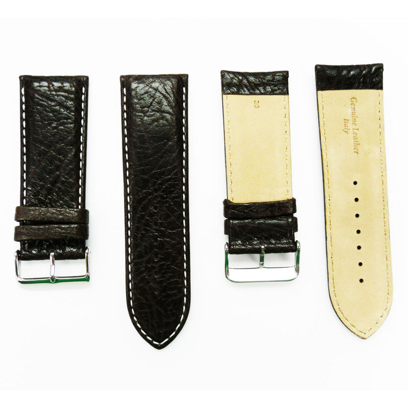 Load image into Gallery viewer, Leather Watch Band, 30MM, Dark Brown with Grain, Padded, Brown and White Stitched, Regular Size, Leather Strap Replacement, Silver Buckle
