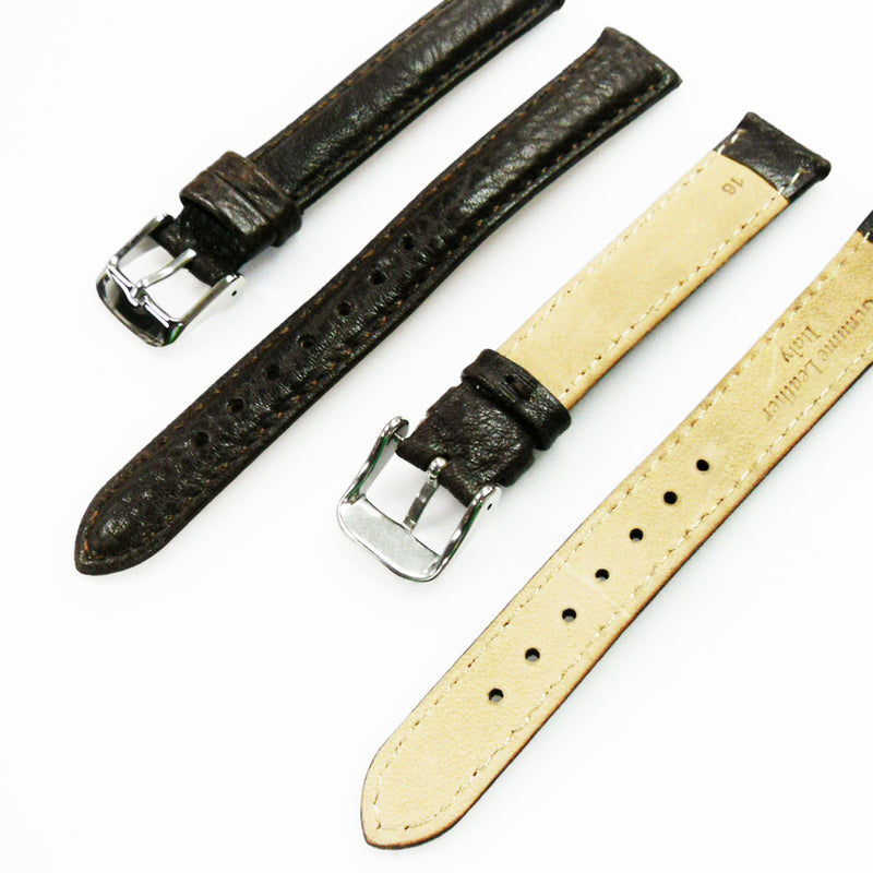 Load image into Gallery viewer, Leather Watch Band, 16MM, Dark Brown with Grain, Padded, White and Brown Stitched, Regular Size, Leather Strap Replacement, Silver Buckle
