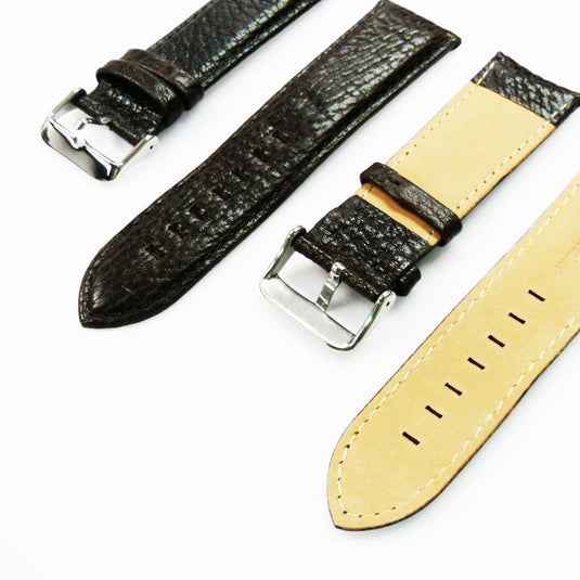 Leather Watch Band, 26MM, Dark Brown with Grain, Padded, Brown and White Stitched, Regular Size, Leather Strap Replacement, Silver Buckle