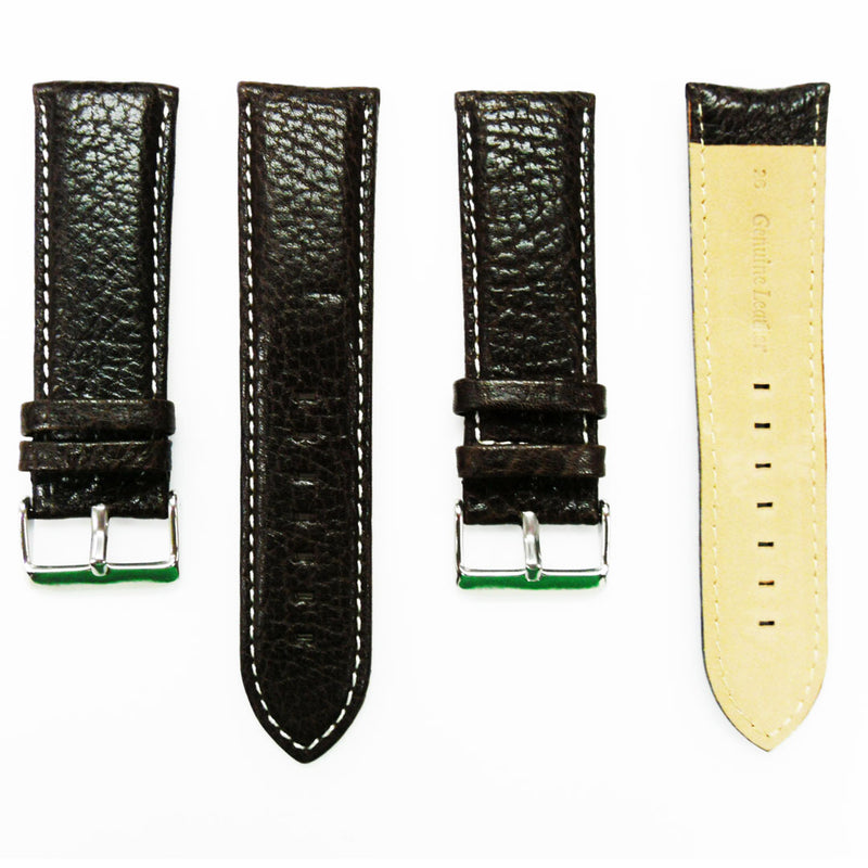 Load image into Gallery viewer, 26MM Leather Watch Band Black with Grain Padded Black and White Stitched Regular Size Strap Replacement With Silver Buckle
