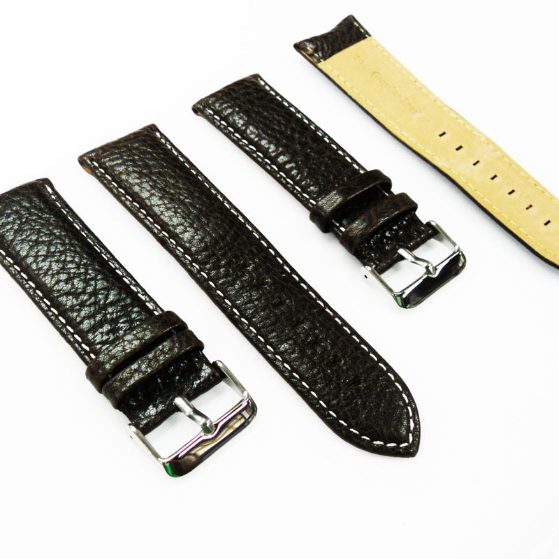 Load image into Gallery viewer, Leather Watch Band, 26MM, Dark Brown with Grain, Padded, Brown and White Stitched, Regular Size, Leather Strap Replacement, Silver Buckle
