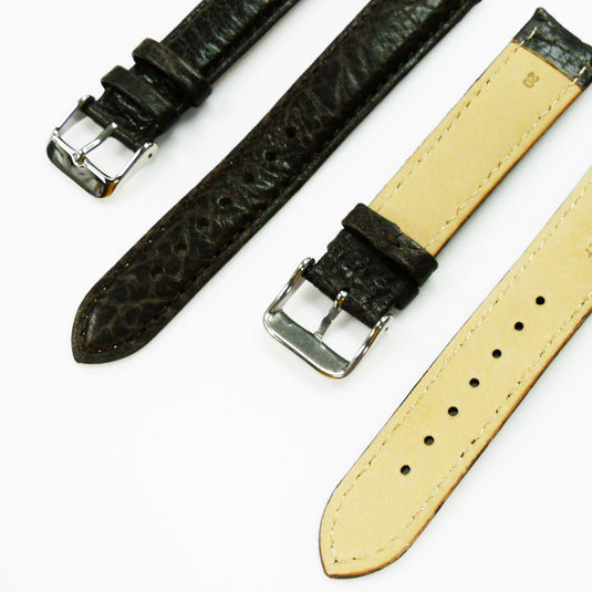 Leather Watch Band, 20MM, Brown with Grain, Padded, White and Brown Stitched, Regular Size, Leather Strap Replacement, Silver Buckle