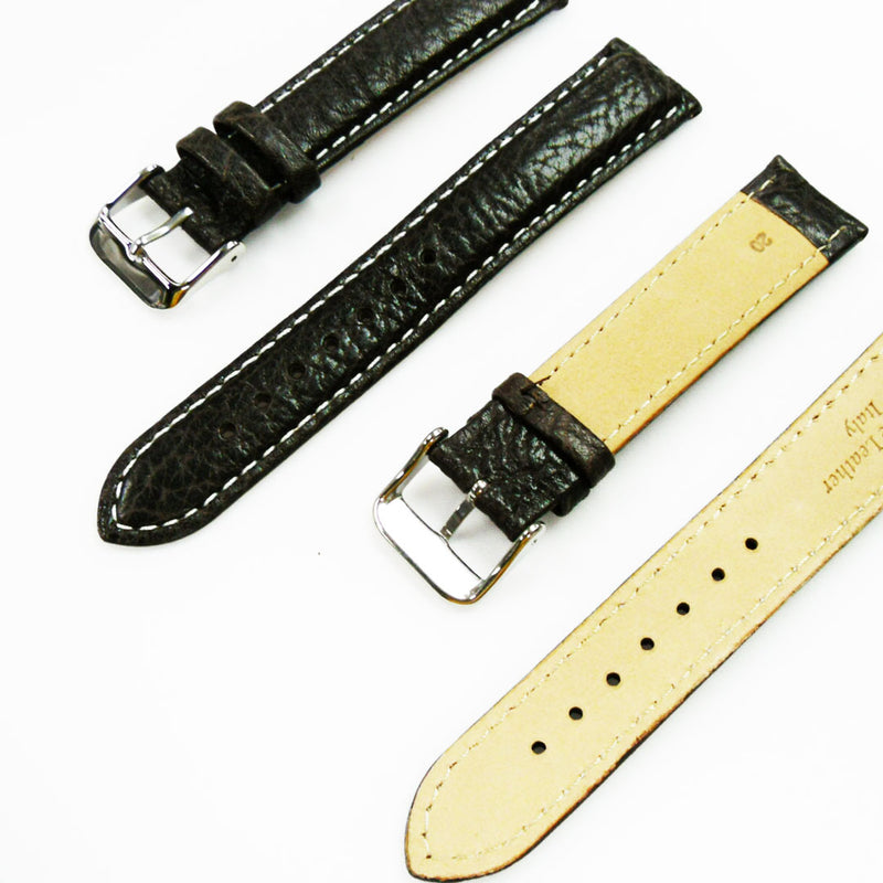 Load image into Gallery viewer, Leather Watch Band, 20MM, Brown with Grain, Padded, White and Brown Stitched, Regular Size, Leather Strap Replacement, Silver Buckle
